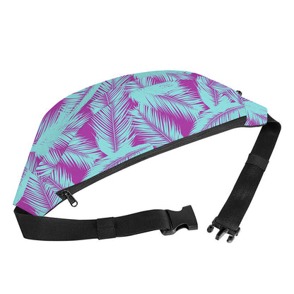 Purple And Teal Tropical Leaf Print Fanny Pack