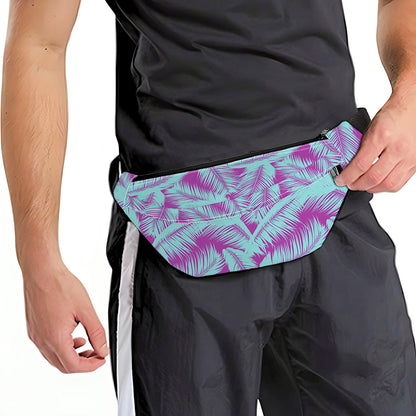 Purple And Teal Tropical Leaf Print Fanny Pack