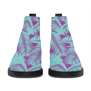 Purple And Teal Tropical Leaf Print Flat Ankle Boots