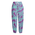 Purple And Teal Tropical Leaf Print Fleece Lined Knit Pants