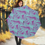 Purple And Teal Tropical Leaf Print Foldable Umbrella
