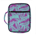 Purple And Teal Tropical Leaf Print Front Pocket Bible Bag