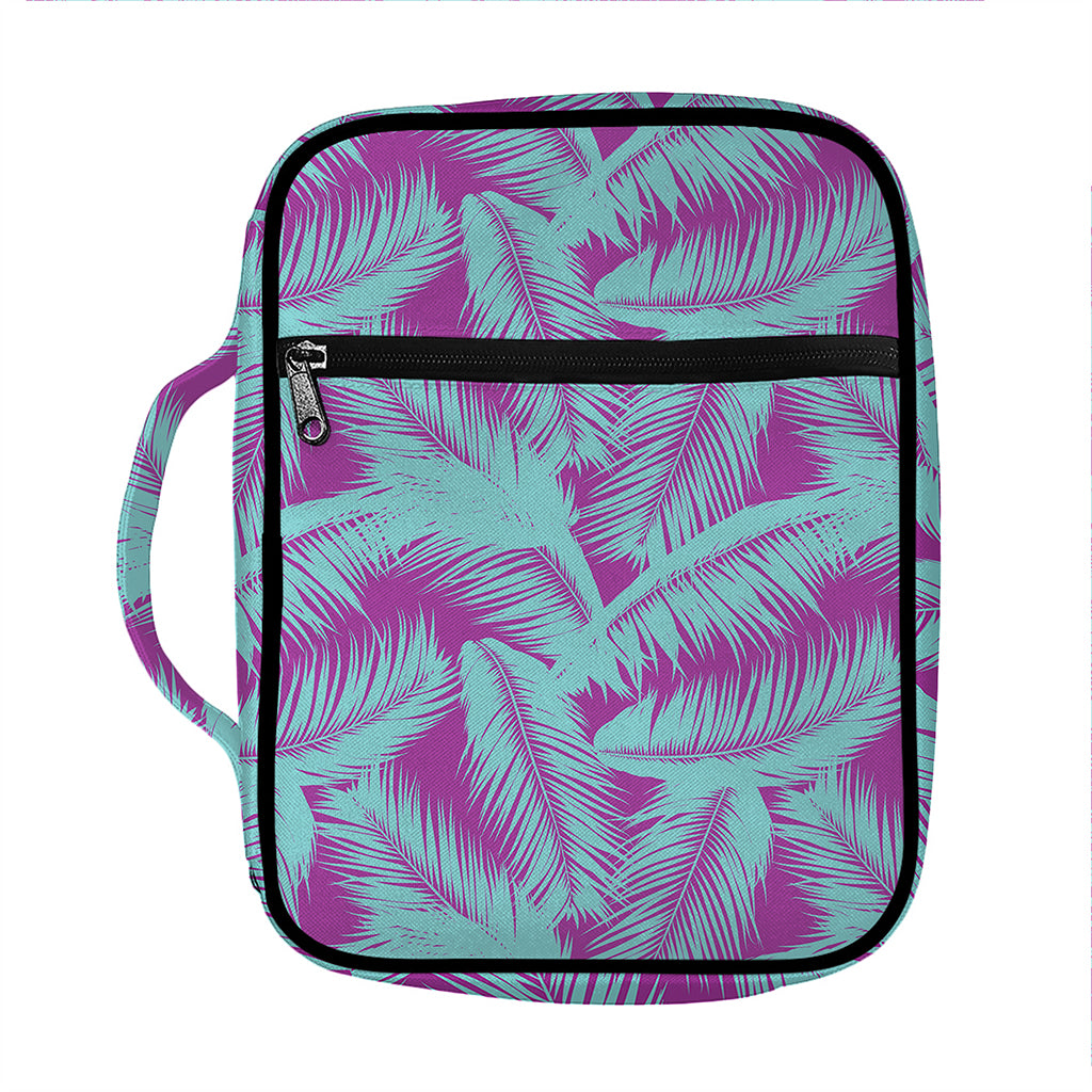Purple And Teal Tropical Leaf Print Front Pocket Bible Bag