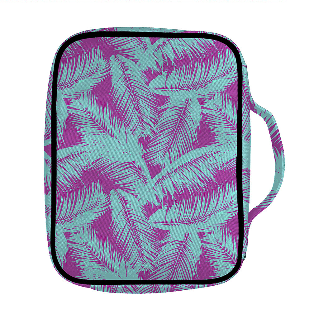 Purple And Teal Tropical Leaf Print Front Pocket Bible Bag