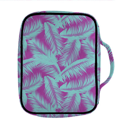 Purple And Teal Tropical Leaf Print Front Pocket Bible Bag