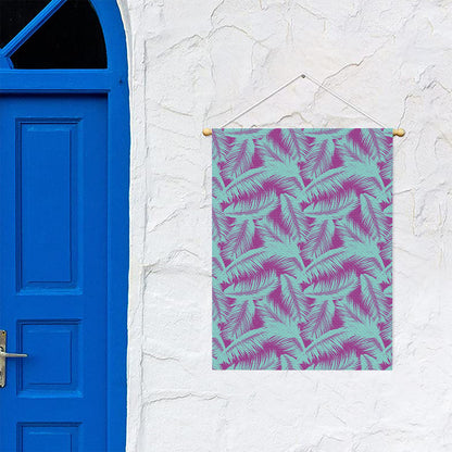 Purple And Teal Tropical Leaf Print Garden Flag