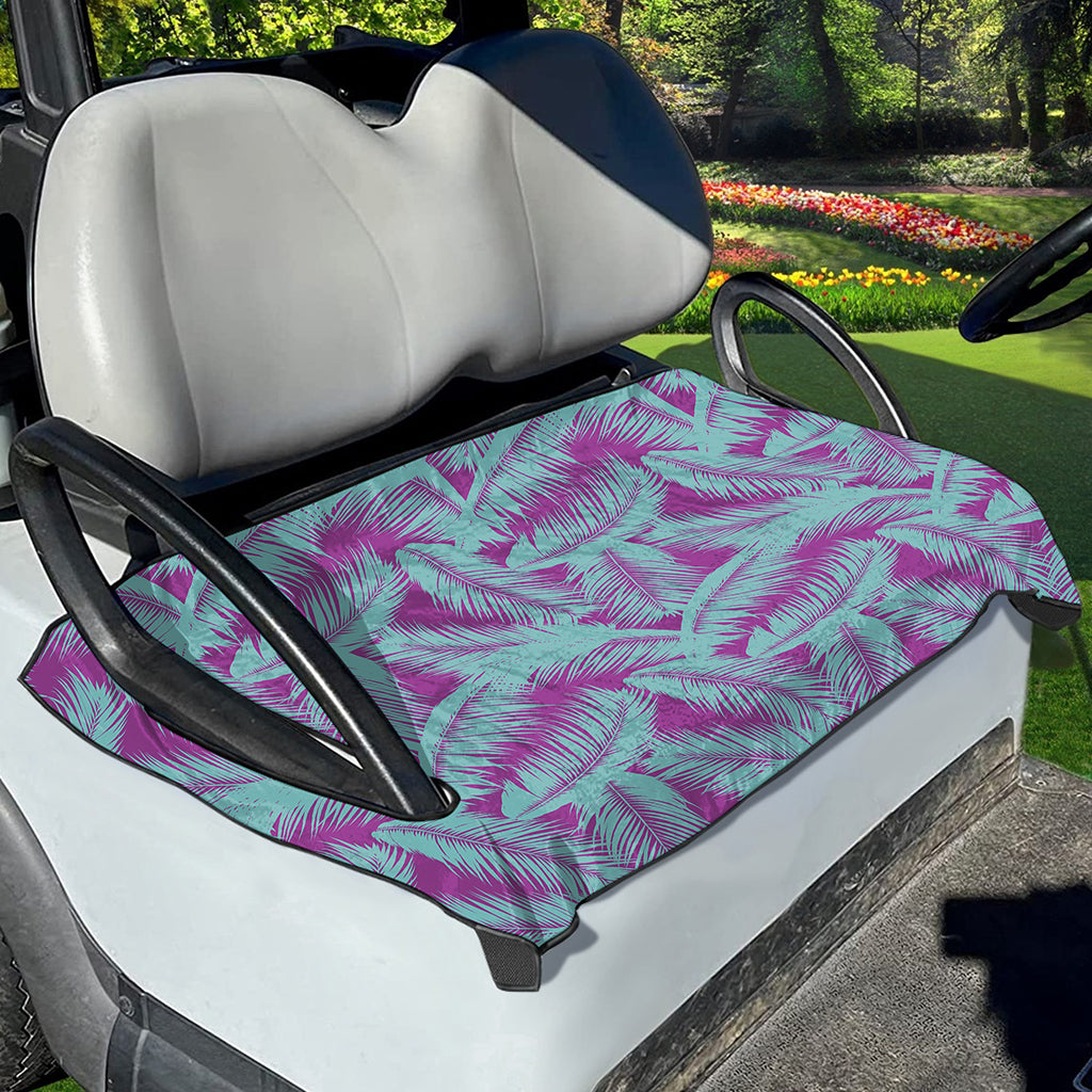 Purple And Teal Tropical Leaf Print Golf Cart Seat Cover