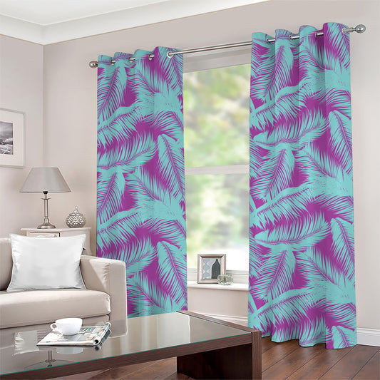 Purple And Teal Tropical Leaf Print Grommet Curtains