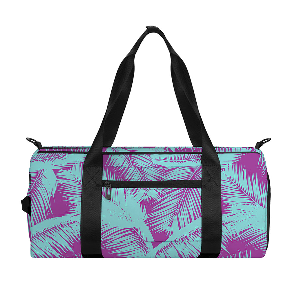 Purple And Teal Tropical Leaf Print Gym Bag