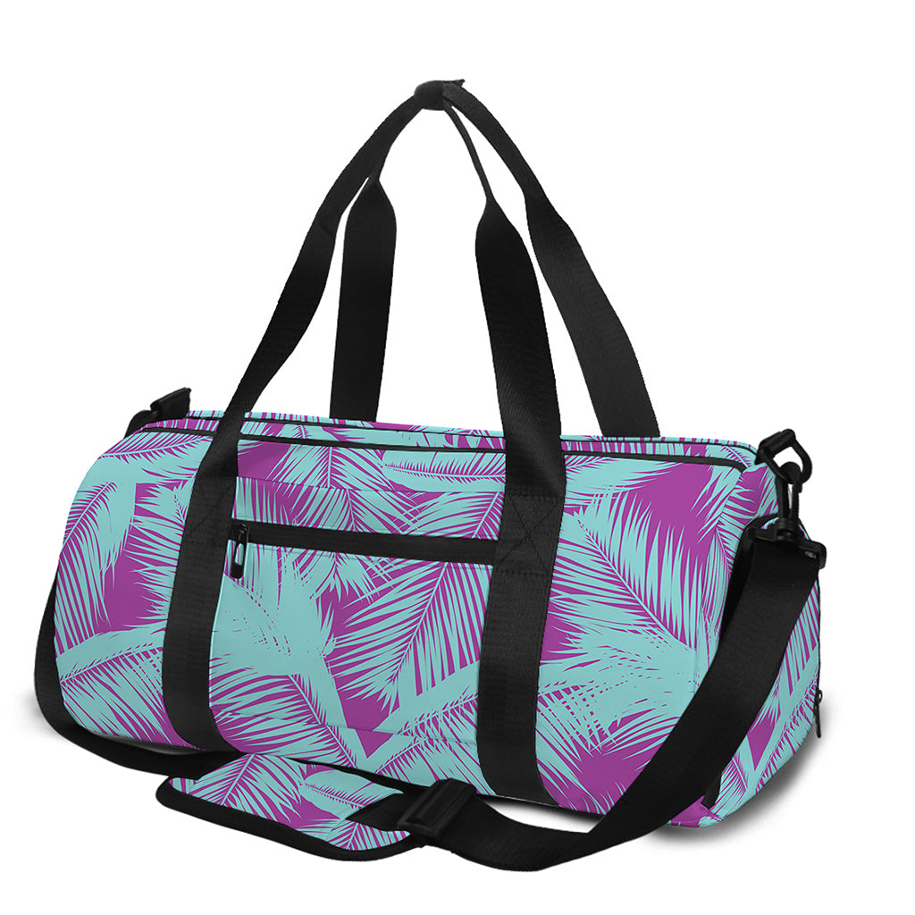 Purple And Teal Tropical Leaf Print Gym Bag