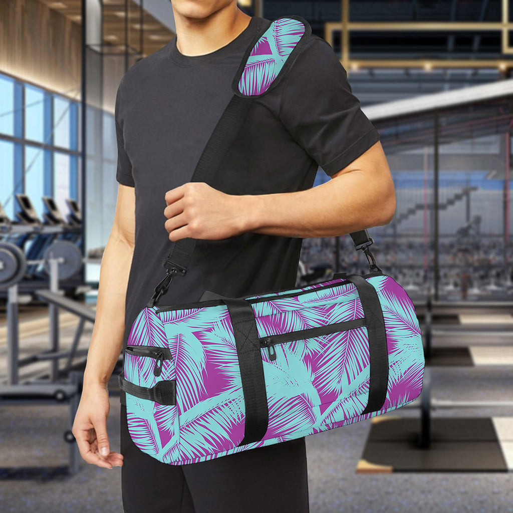 Purple And Teal Tropical Leaf Print Gym Bag
