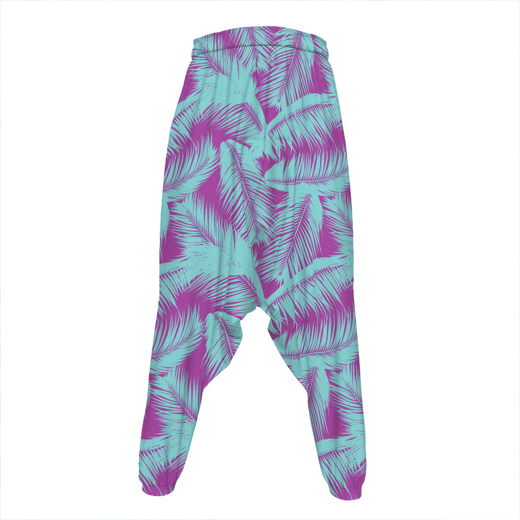 Purple And Teal Tropical Leaf Print Hammer Pants
