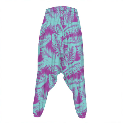 Purple And Teal Tropical Leaf Print Hammer Pants