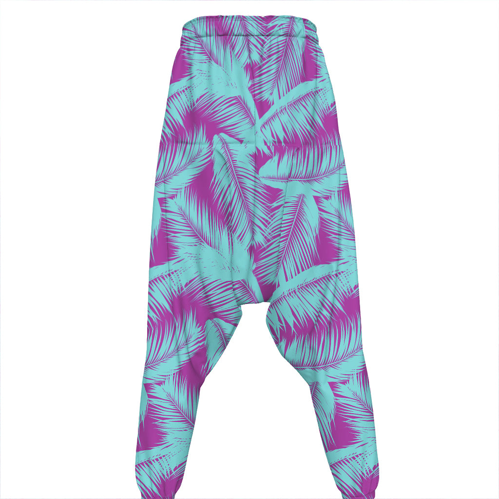 Purple And Teal Tropical Leaf Print Hammer Pants