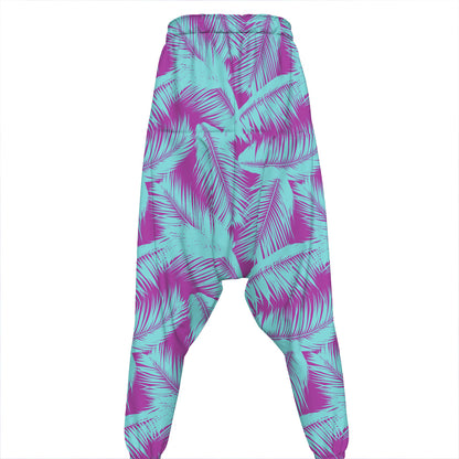 Purple And Teal Tropical Leaf Print Hammer Pants