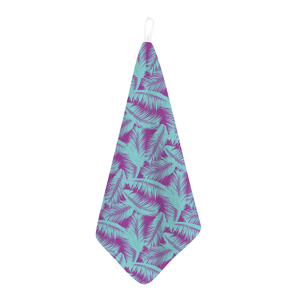 Purple And Teal Tropical Leaf Print Hand Towel