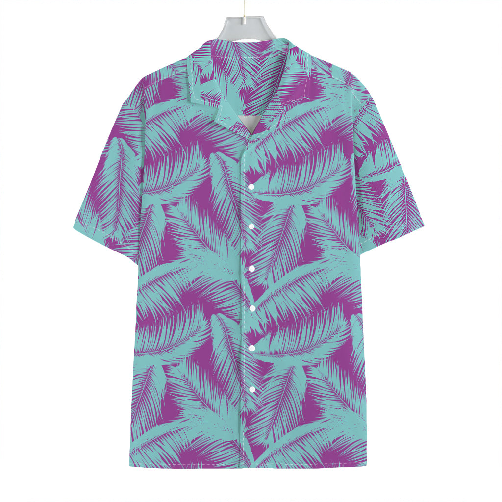 Purple And Teal Tropical Leaf Print Hawaiian Shirt