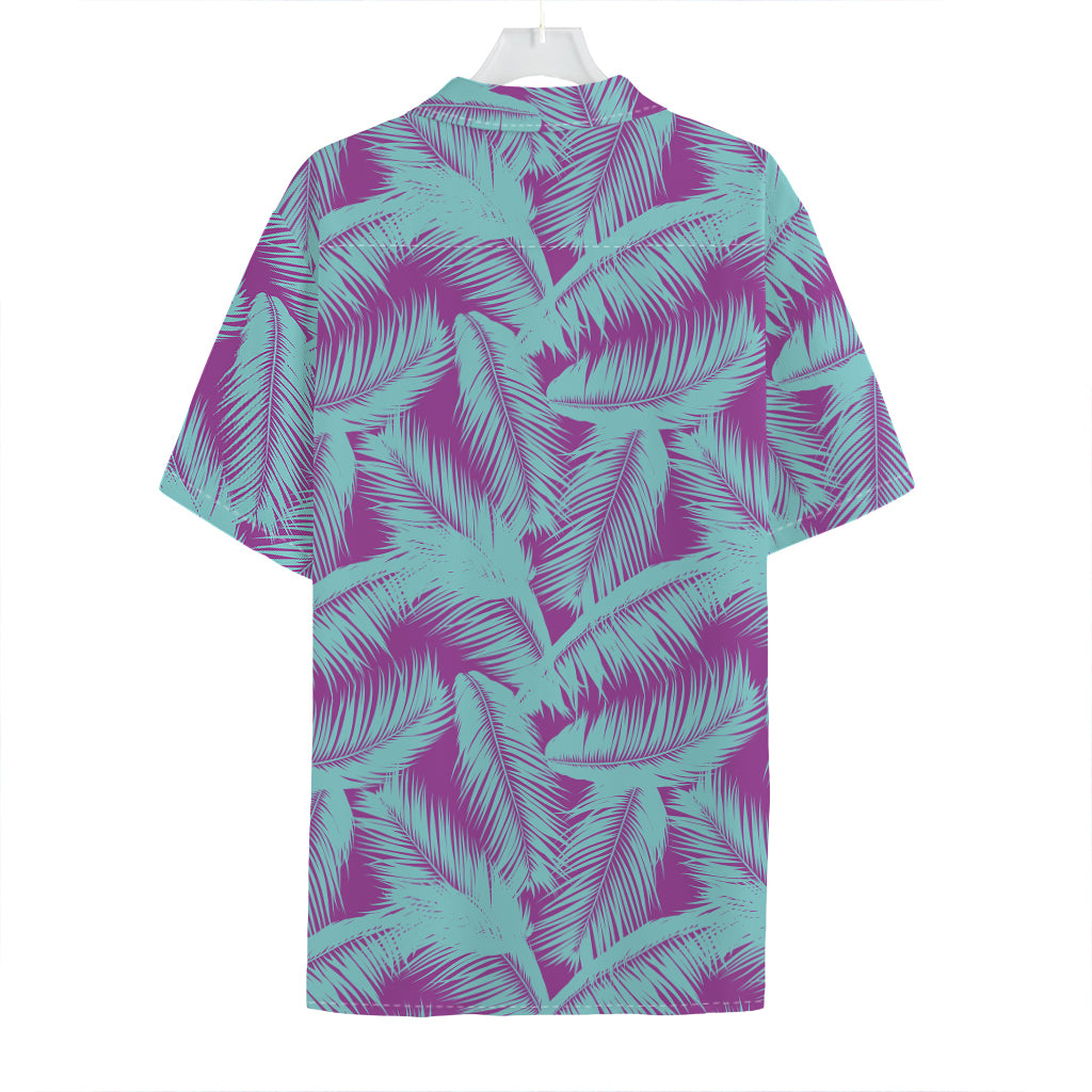 Purple And Teal Tropical Leaf Print Hawaiian Shirt