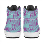 Purple And Teal Tropical Leaf Print High Top Leather Sneakers