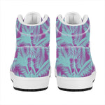 Purple And Teal Tropical Leaf Print High Top Leather Sneakers