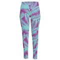 Purple And Teal Tropical Leaf Print High-Waisted Pocket Leggings