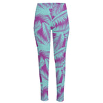 Purple And Teal Tropical Leaf Print High-Waisted Pocket Leggings