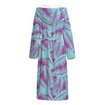 Purple And Teal Tropical Leaf Print Hooded Bathrobe