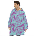 Purple And Teal Tropical Leaf Print Hoodie Blanket