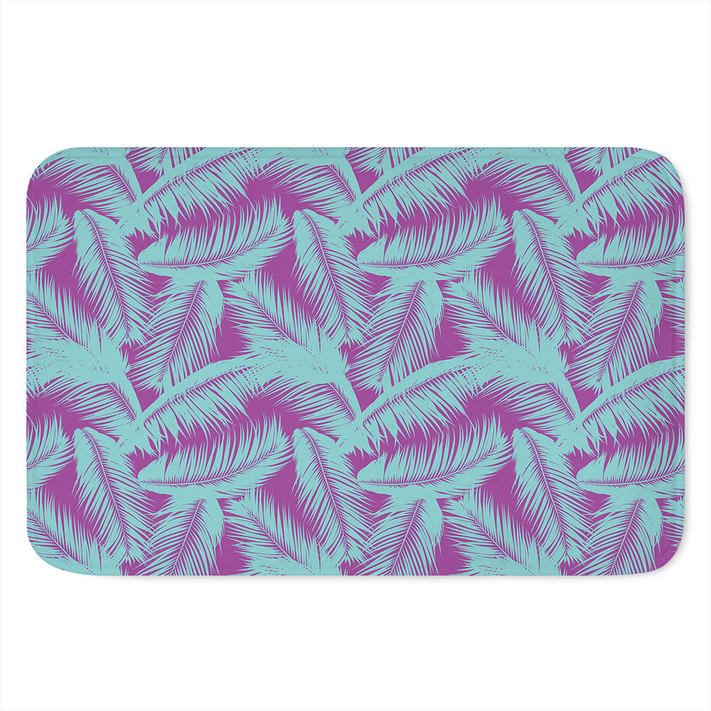 Purple And Teal Tropical Leaf Print Indoor Door Mat