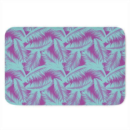 Purple And Teal Tropical Leaf Print Indoor Door Mat