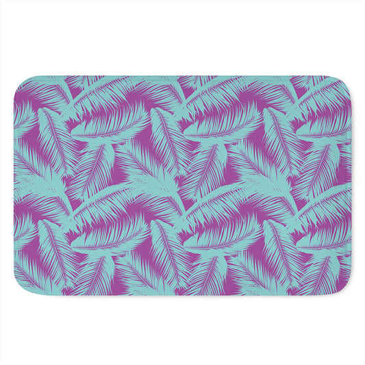 Purple And Teal Tropical Leaf Print Indoor Door Mat