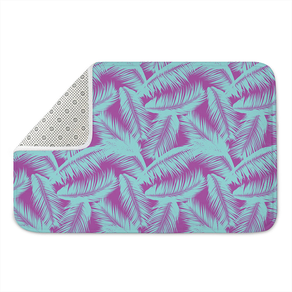 Purple And Teal Tropical Leaf Print Indoor Door Mat
