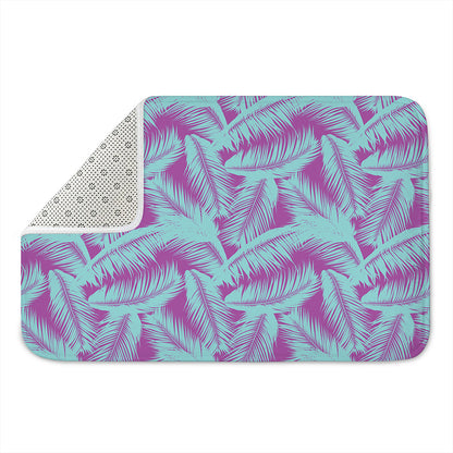 Purple And Teal Tropical Leaf Print Indoor Door Mat