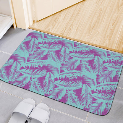 Purple And Teal Tropical Leaf Print Indoor Door Mat