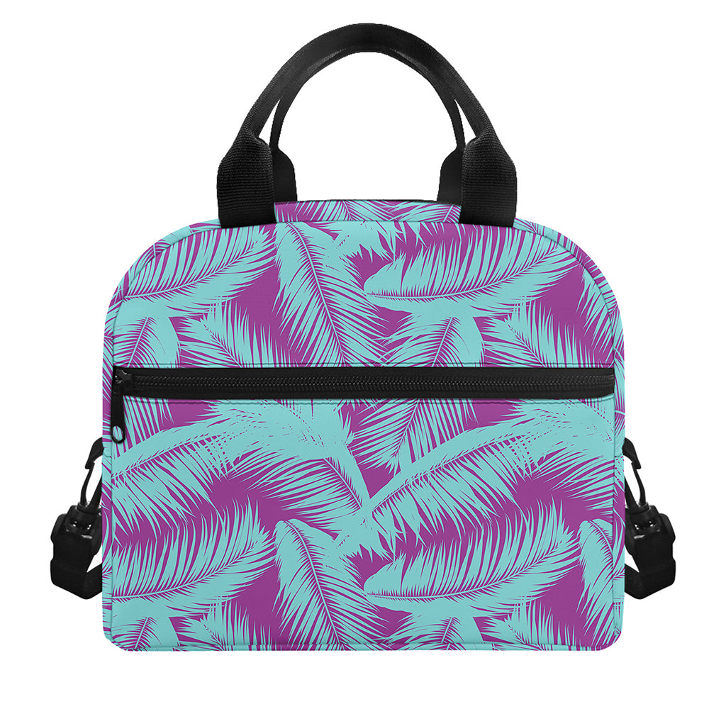 Purple And Teal Tropical Leaf Print Insulated Lunch Bag