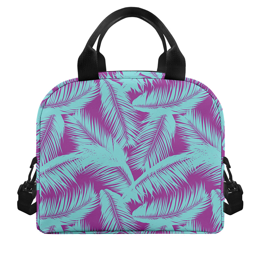 Purple And Teal Tropical Leaf Print Insulated Lunch Bag