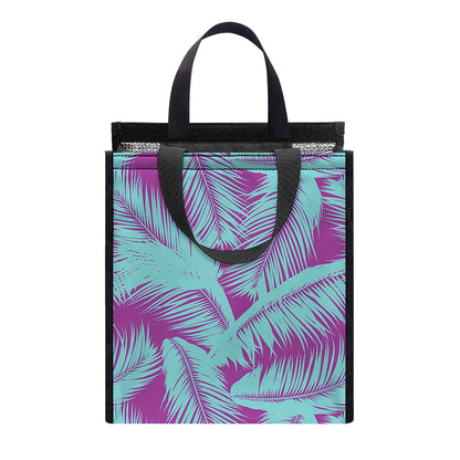 Purple And Teal Tropical Leaf Print Insulated Lunch Tote
