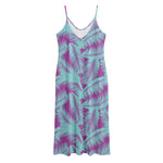 Purple And Teal Tropical Leaf Print Jersey Midi Cami Dress