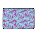 Purple And Teal Tropical Leaf Print Kitchen Mat
