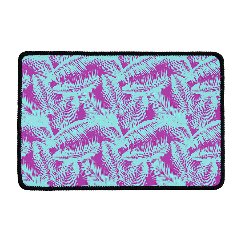 Purple And Teal Tropical Leaf Print Kitchen Mat
