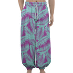 Purple And Teal Tropical Leaf Print Lantern Pants