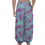 Purple And Teal Tropical Leaf Print Lantern Pants