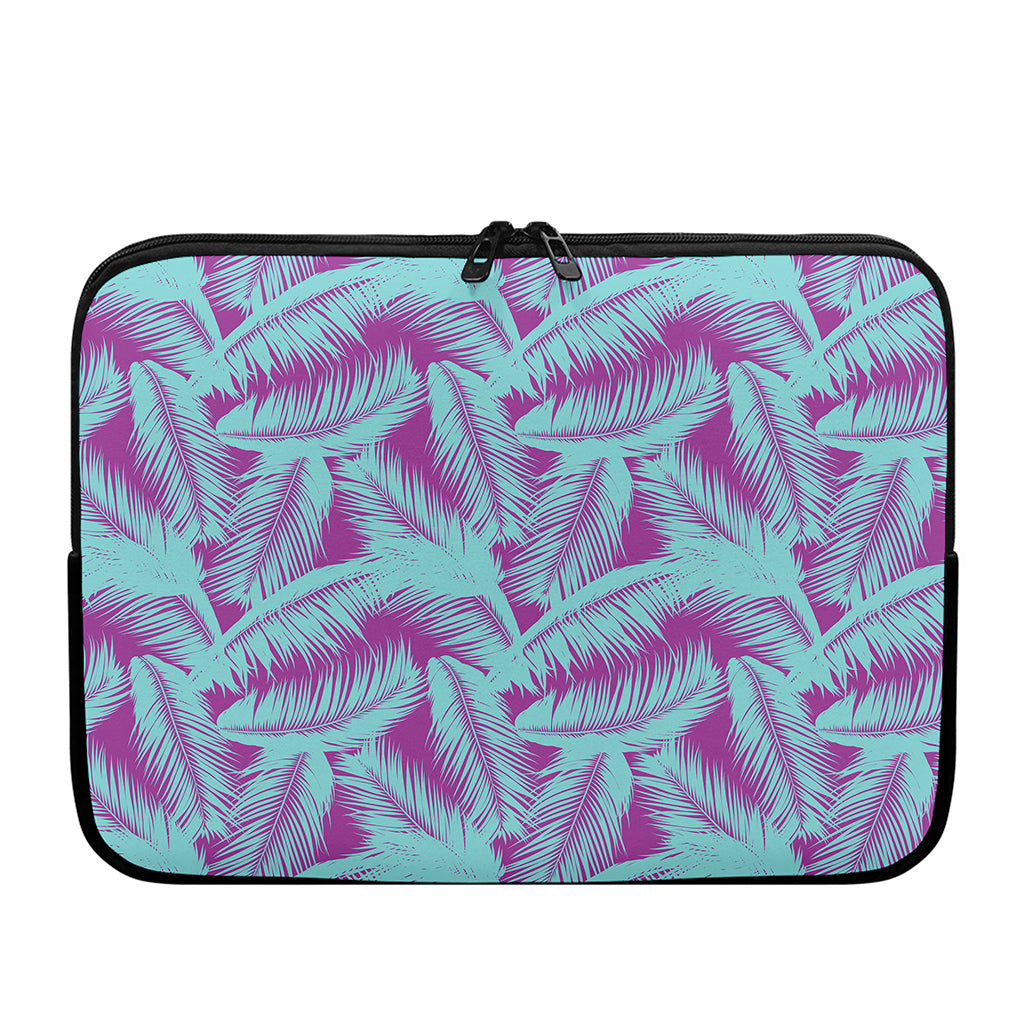 Purple And Teal Tropical Leaf Print Laptop Sleeve
