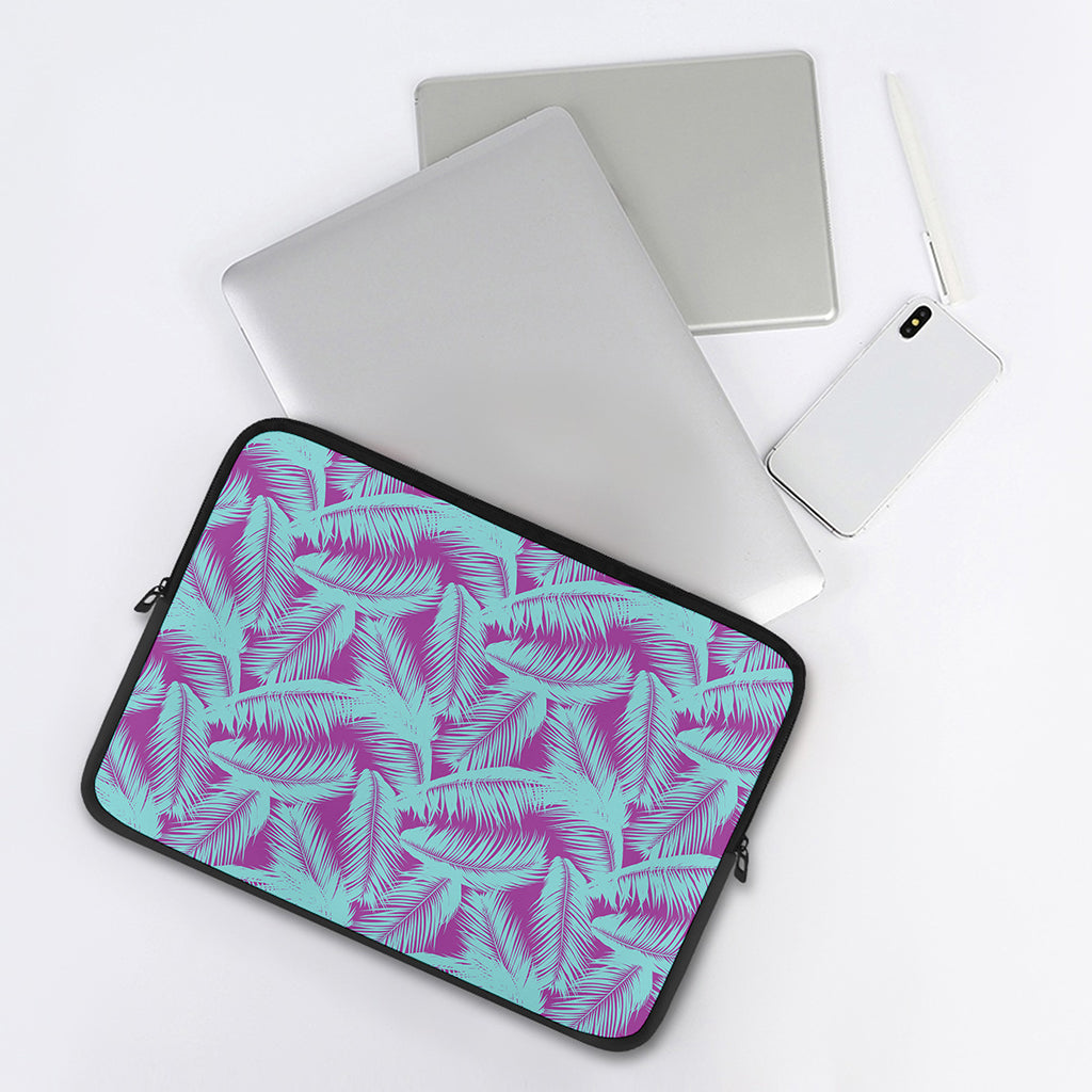 Purple And Teal Tropical Leaf Print Laptop Sleeve