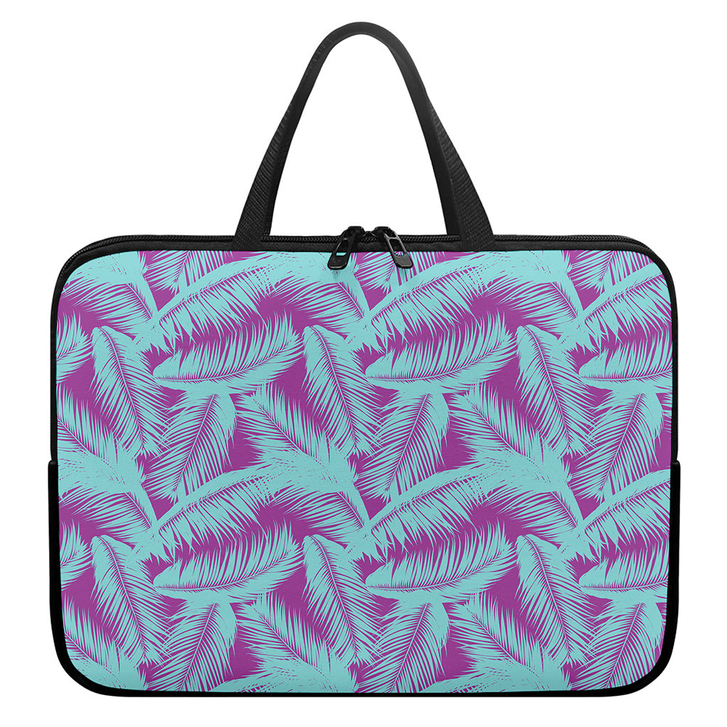 Purple And Teal Tropical Leaf Print Laptop Sleeve With Handle