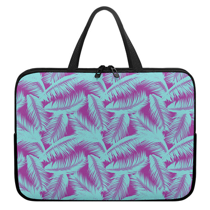 Purple And Teal Tropical Leaf Print Laptop Sleeve With Handle