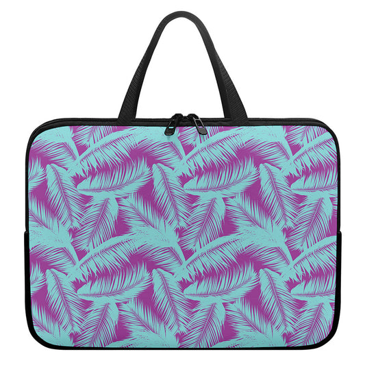 Purple And Teal Tropical Leaf Print Laptop Sleeve With Handle
