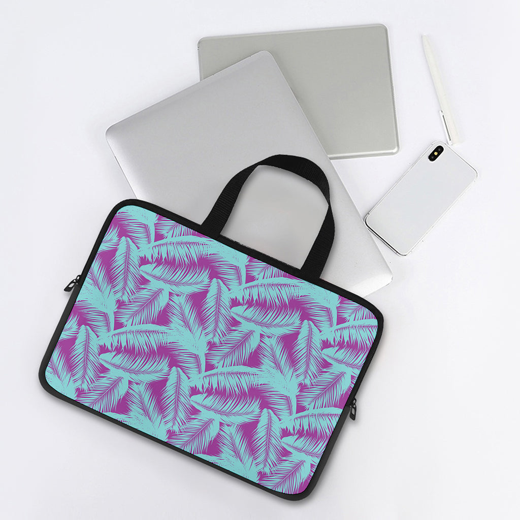 Purple And Teal Tropical Leaf Print Laptop Sleeve With Handle