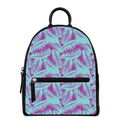 Purple And Teal Tropical Leaf Print Leather Backpack