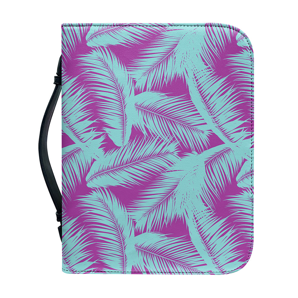 Purple And Teal Tropical Leaf Print Leather Bible Cover